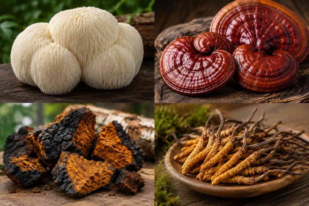 Lion's Mane, Reishi, Chaga, Cordyceps